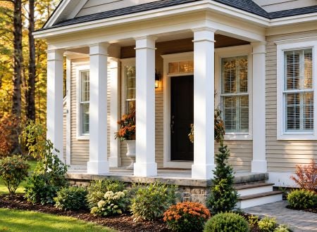column wraps support a charming porch entrance